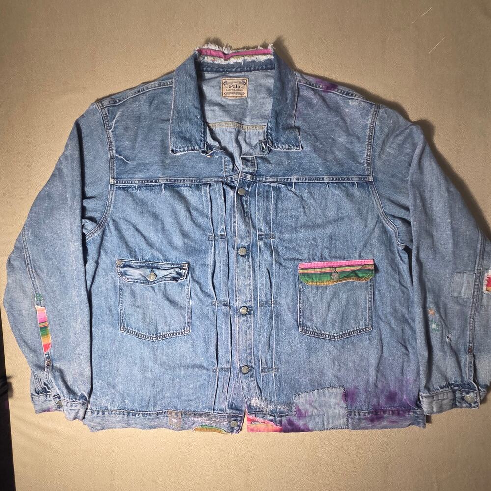 Polo Ralph Lauren Renton Serape Patchwork Distressed Denim Utility Jacket 4XLT